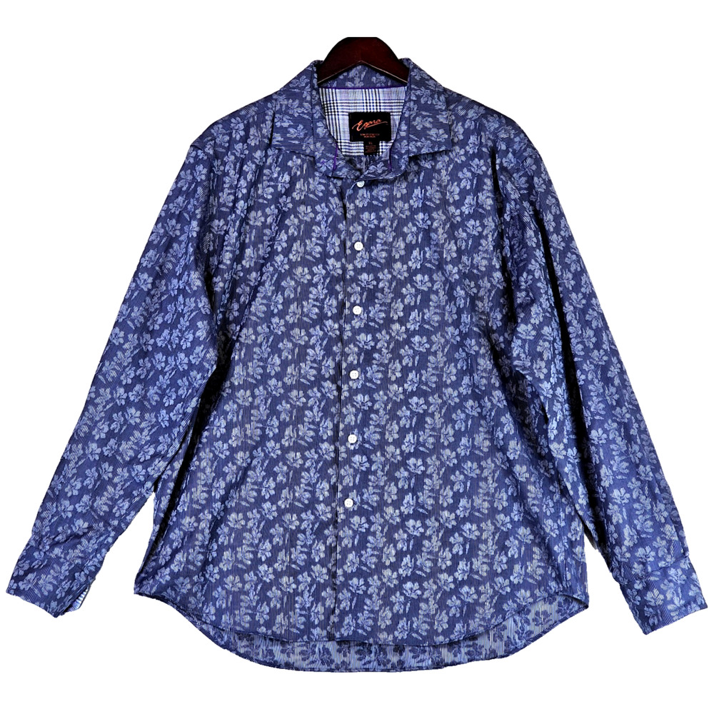 Egara Men's Slim Fit Dress Shirt Stretch Non Iron Blue Textured Floral Size XL